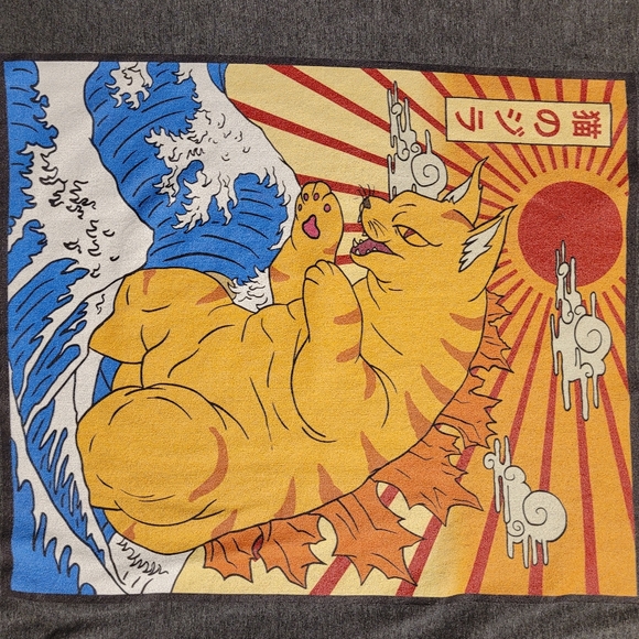 Catzilla Japanese Art Style Kawaii Cat Lover Graphic Tee Heather Gray Men's Sm - Picture 5 of 9